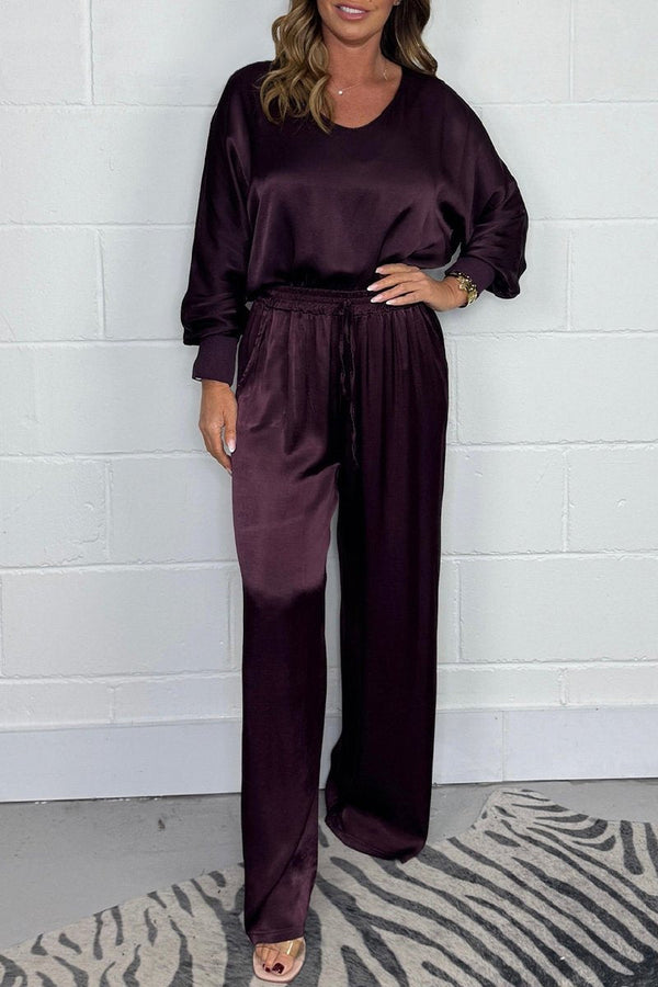 Women's V-neck Satin Comfortable Casual Suit